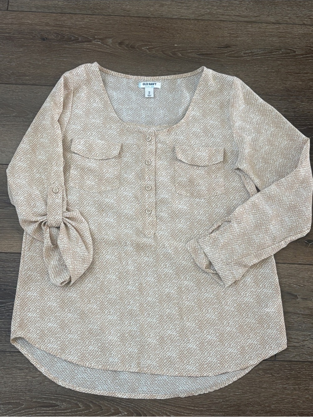 Old Navy Cream Beige Tie-Sleeve Henley Blouse